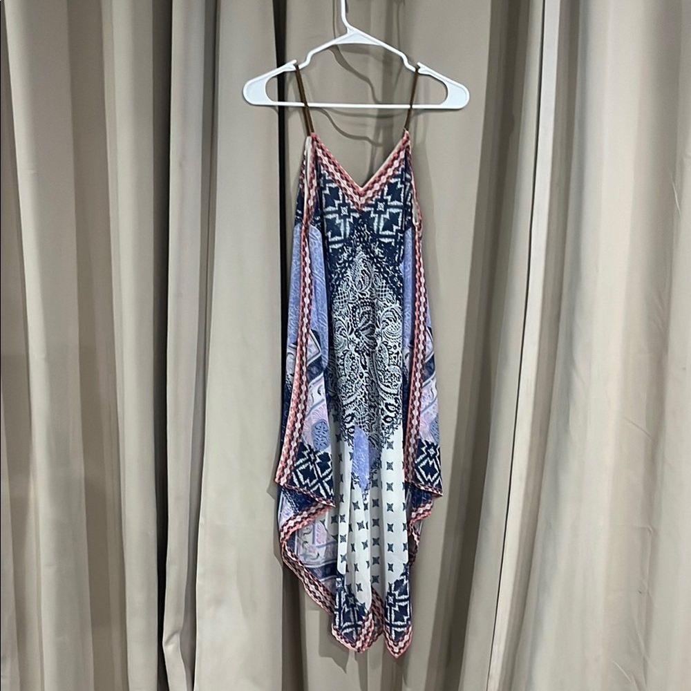 Jolt Blue and Red Sundress Mini Dress with Sleeveless Design and Halter Neckline